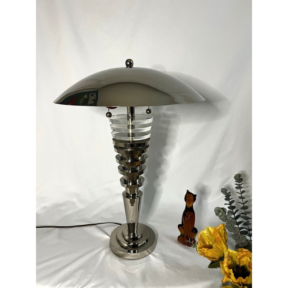 Sunset Lamp Corp. Silver Metallic Dome Shade Table Lamp Pull Chain Corded 24"